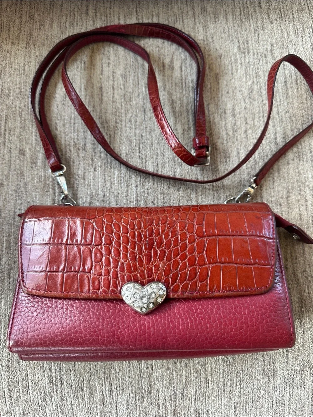 Brighton Red Croc-Texture Heart Clasp Crossbody Bag Y2K